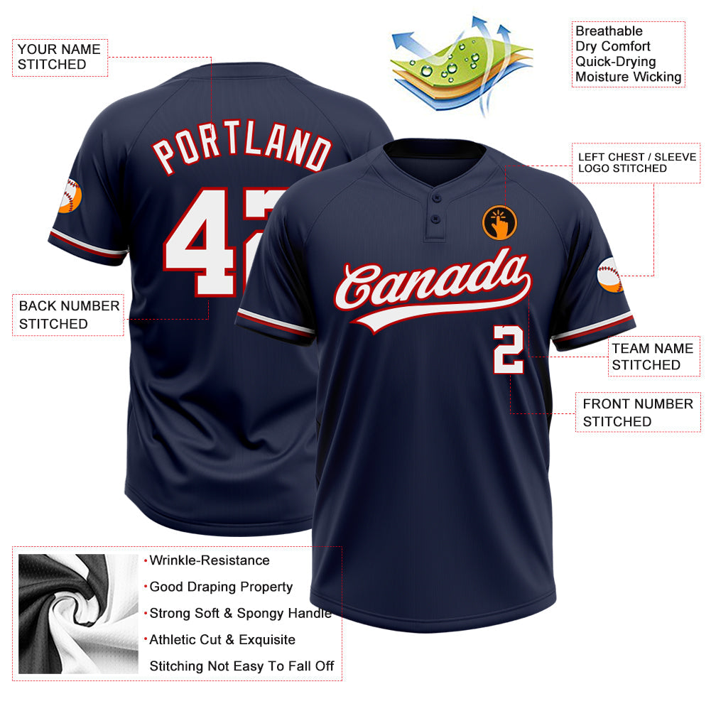 Custom Navy White-Red Two-Button Unisex Softball Jersey view 3