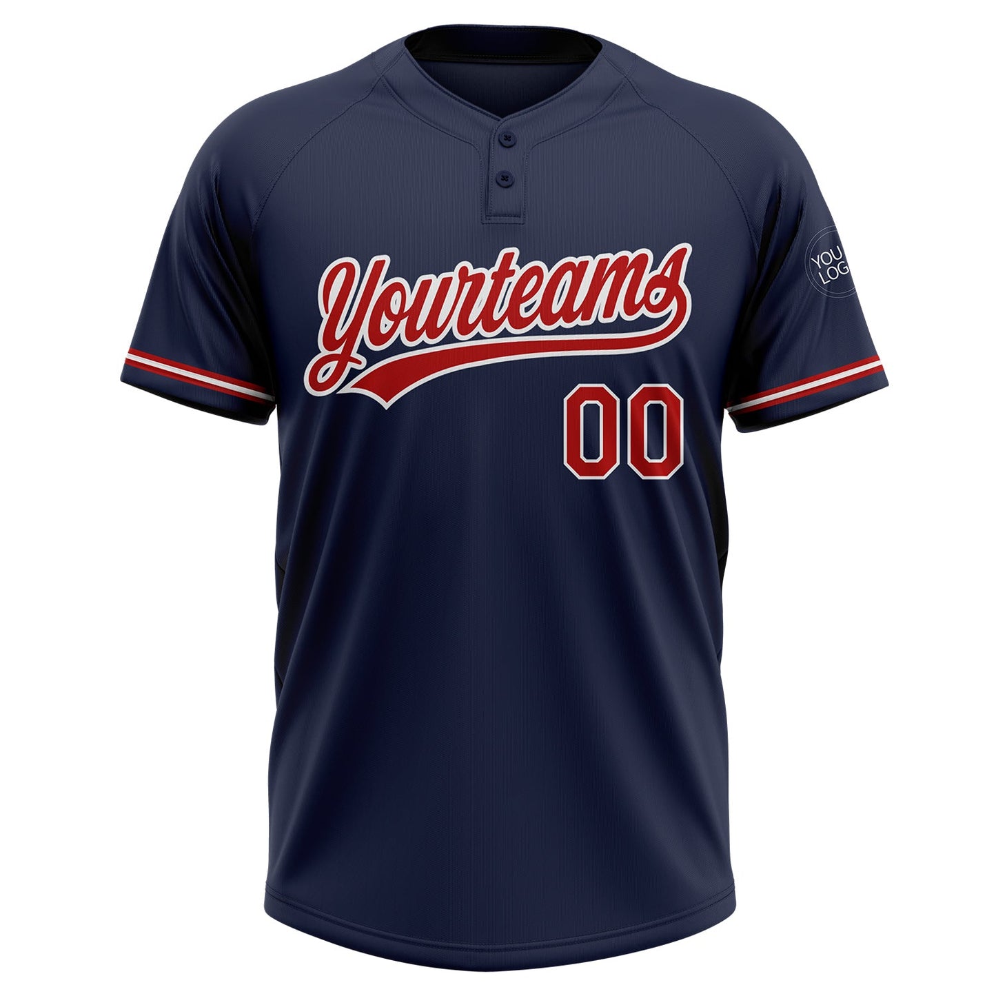 Custom Navy Red-White Two-Button Unisex Softball Jersey view 2