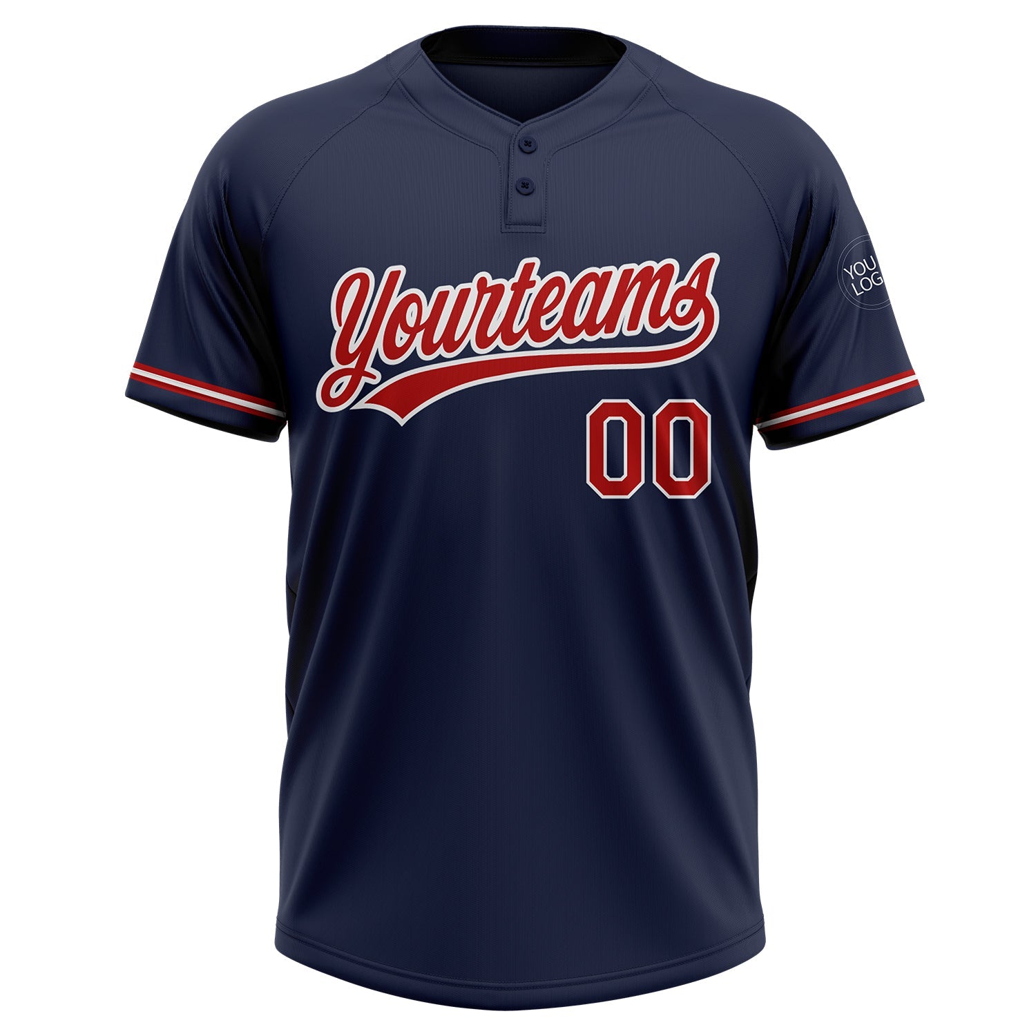 Custom Navy Red-White Two-Button Unisex Softball Jersey view 2