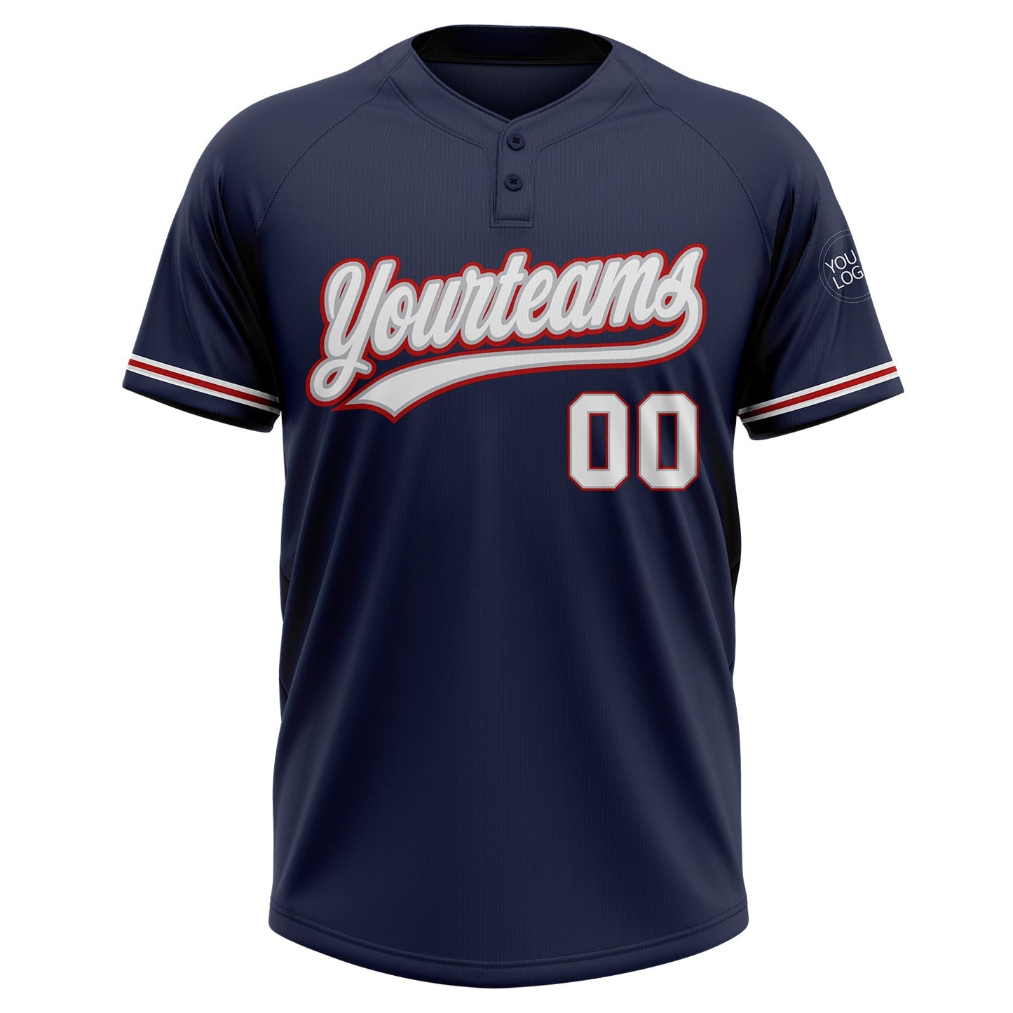 Custom Navy White Gray-Red Two-Button Unisex Softball Jersey view 2