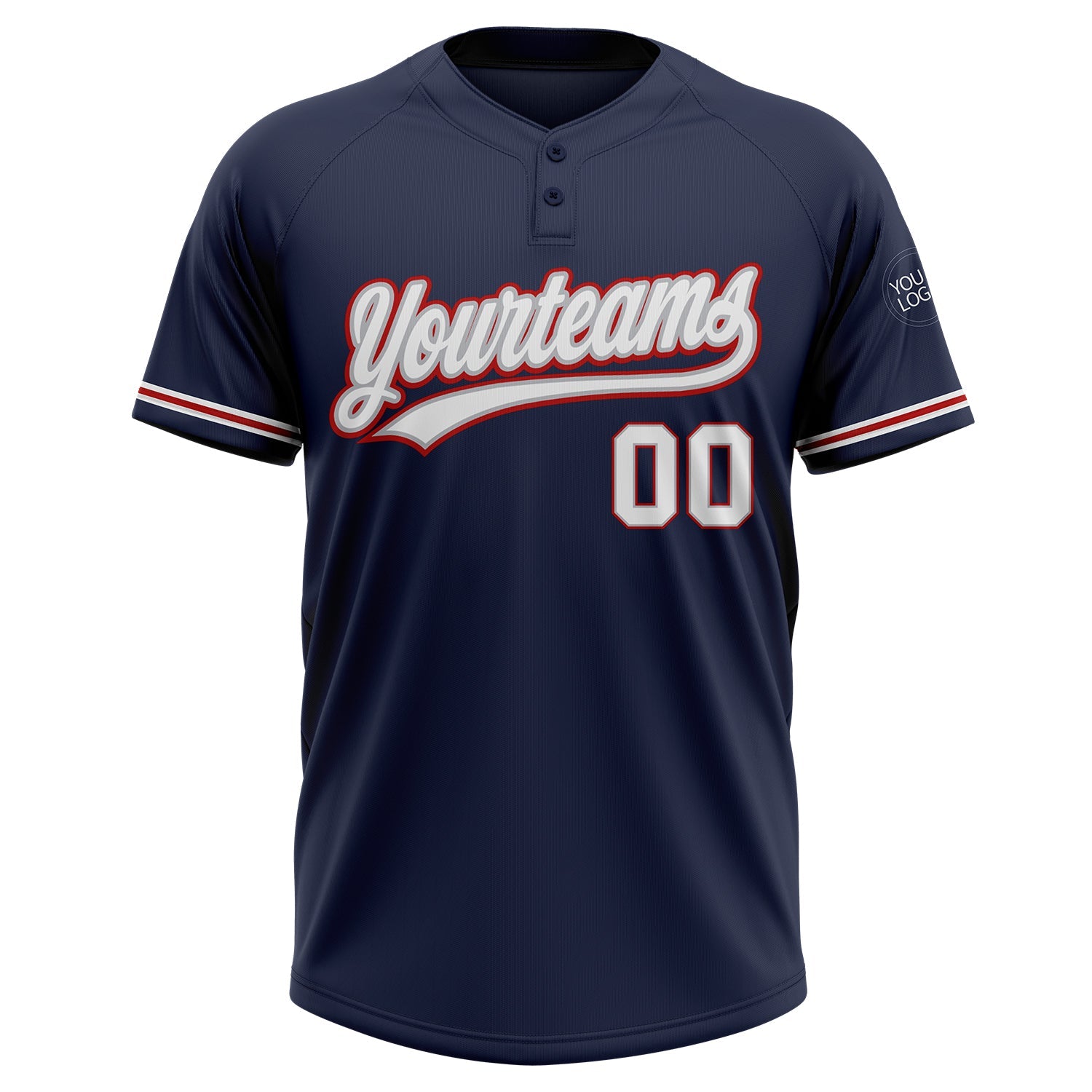 Custom Navy White Gray-Red Two-Button Unisex Softball Jersey view 2