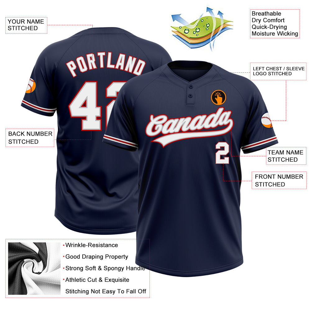 Custom Navy White Gray-Red Two-Button Unisex Softball Jersey view 3