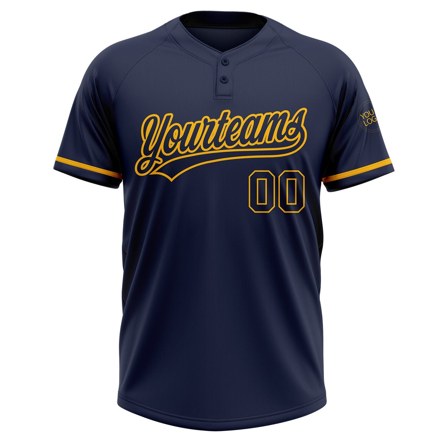 Custom Navy Navy-Gold Two-Button Unisex Softball Jersey view 2