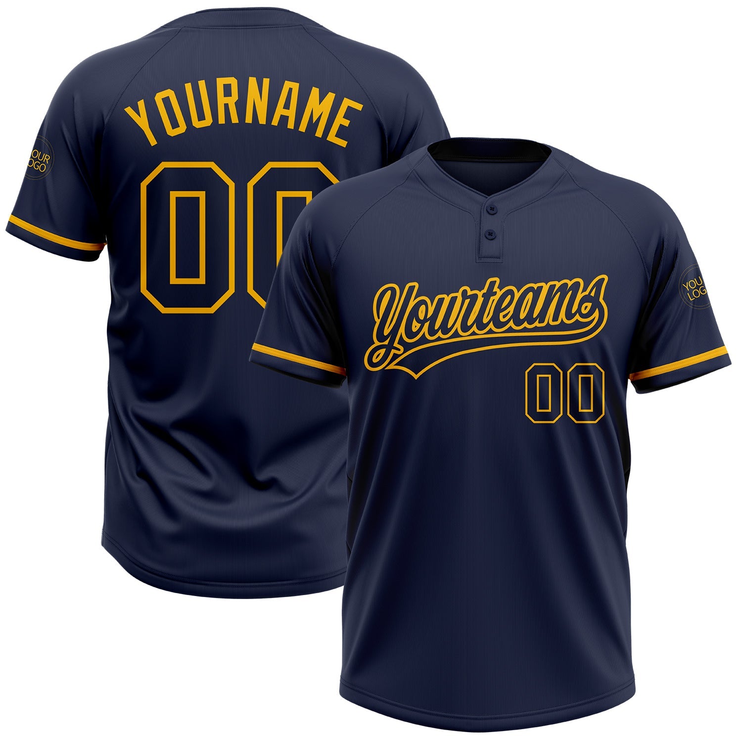 Custom Navy Navy-Gold Two-Button Unisex Softball Jersey - Main View