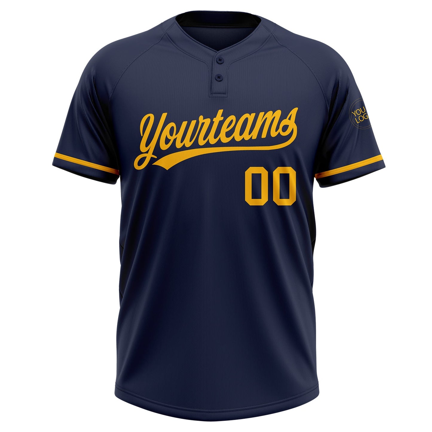 Custom Navy Gold Two-Button Unisex Softball Jersey view 2