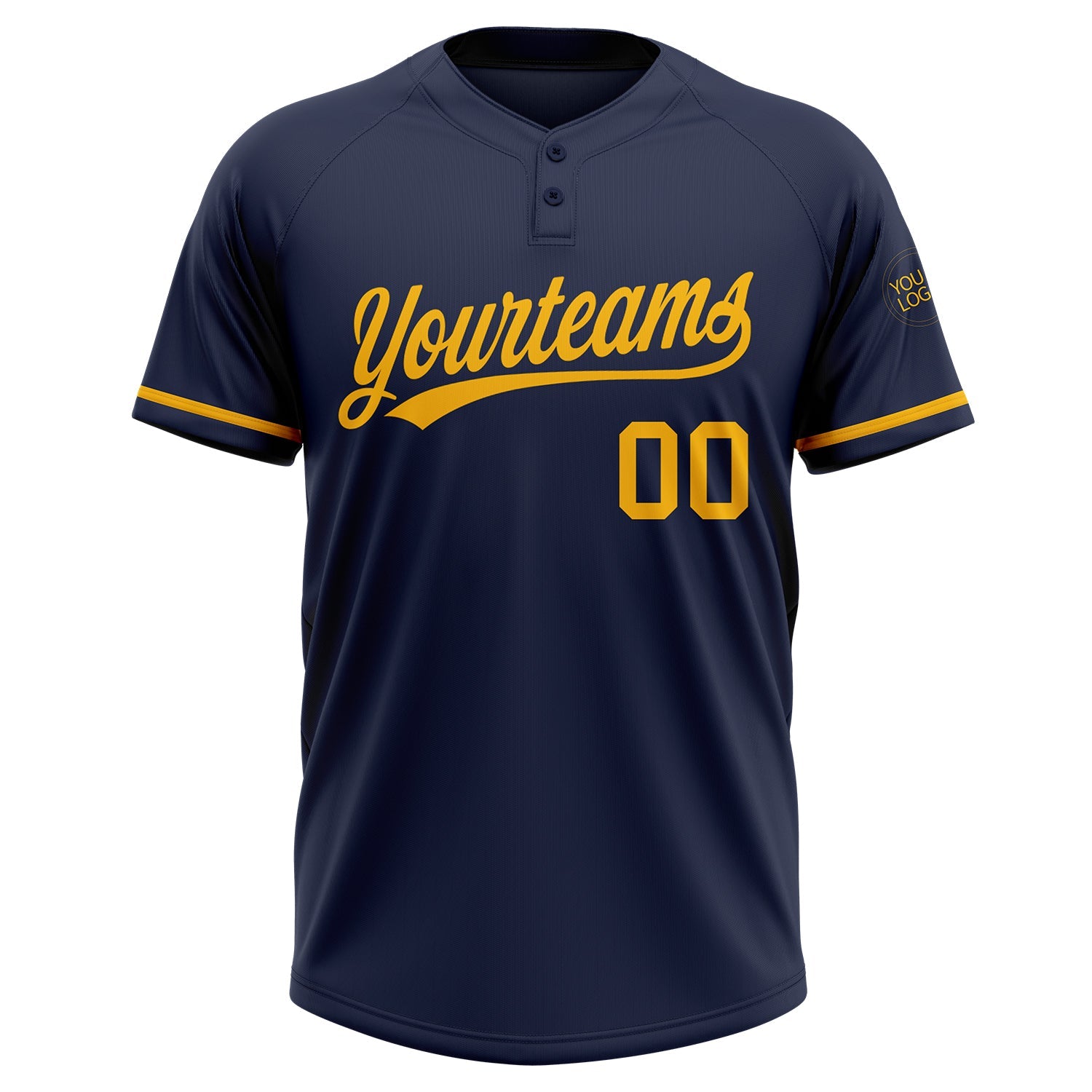 Custom Navy Gold Two-Button Unisex Softball Jersey view 2