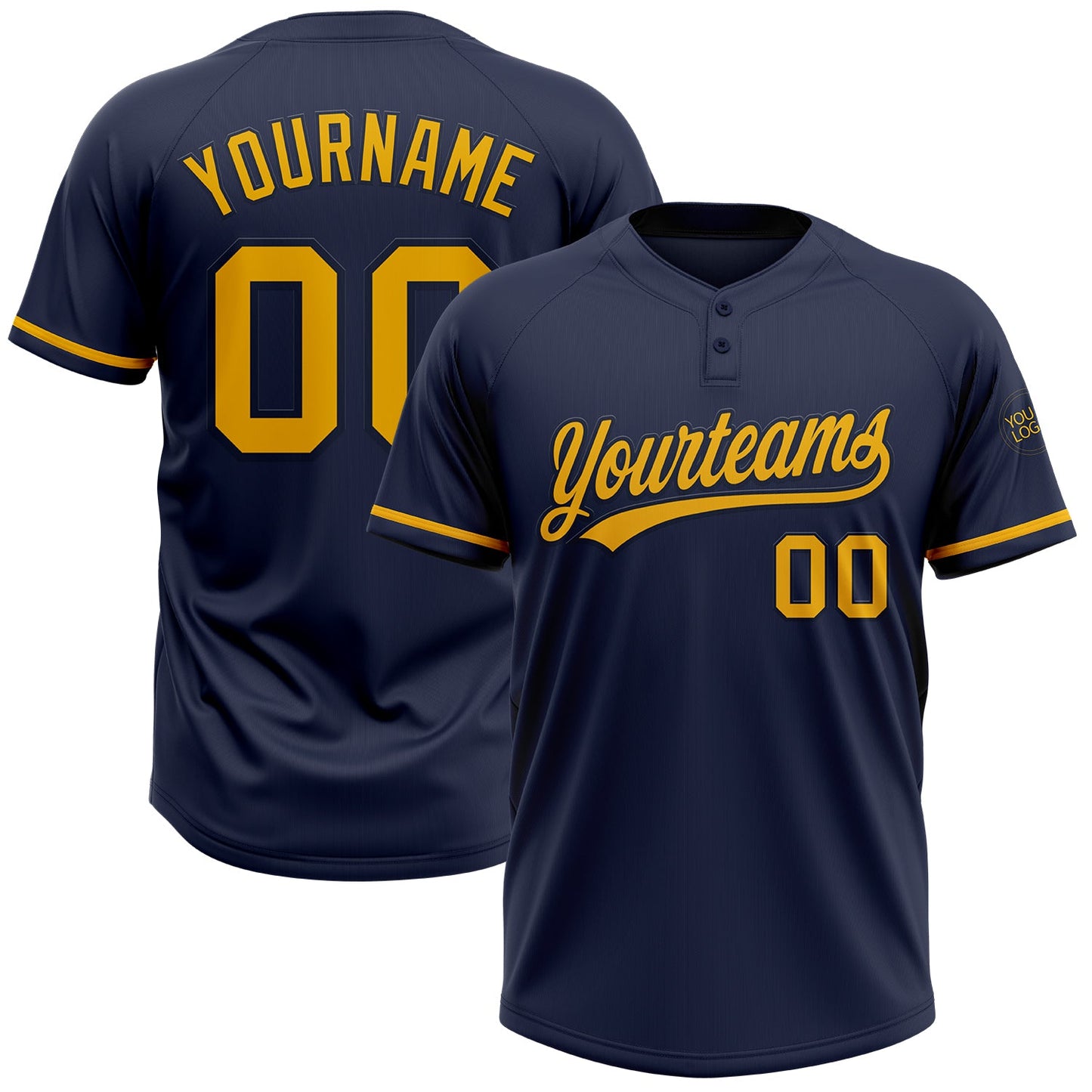 Custom Navy Gold Two-Button Unisex Softball Jersey - Main View