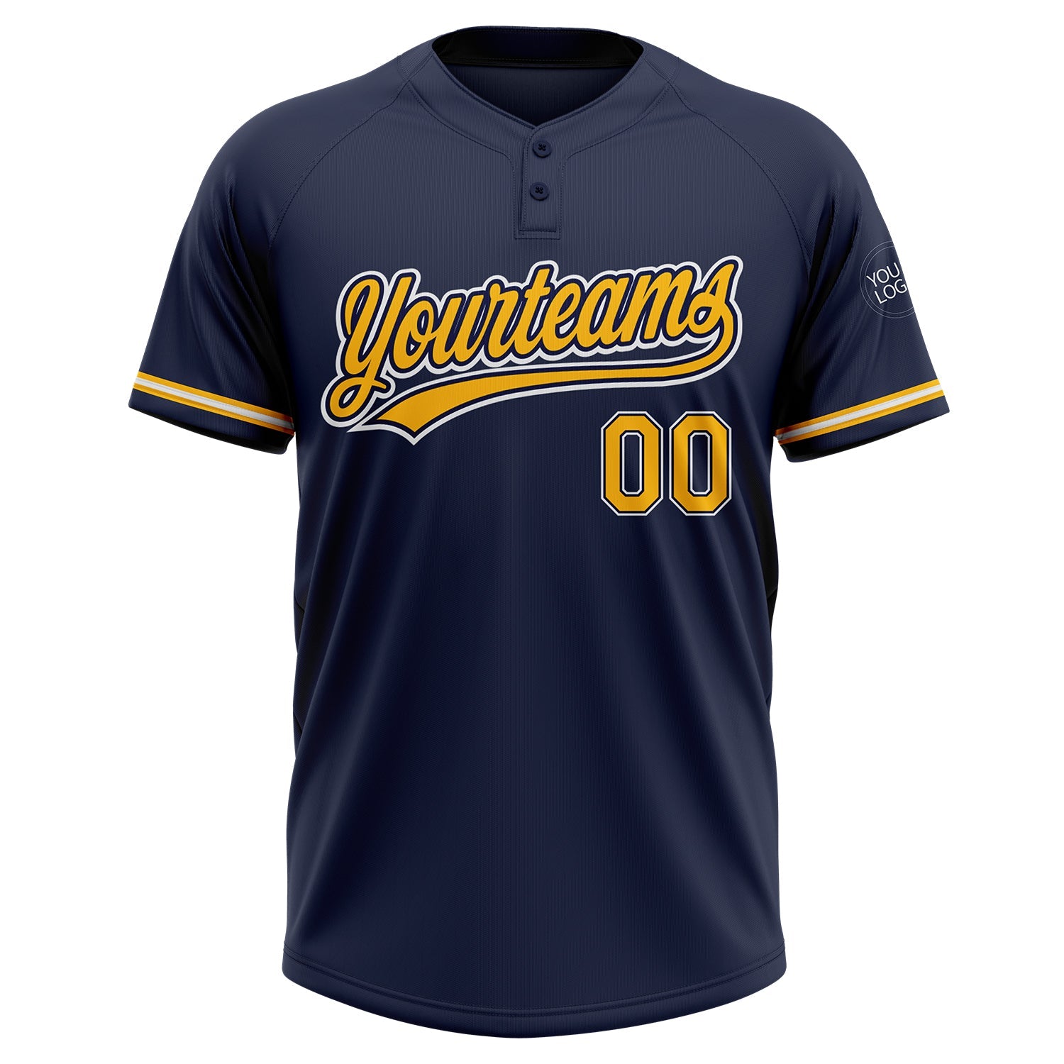 Custom Navy Gold-White Two-Button Unisex Softball Jersey view 2