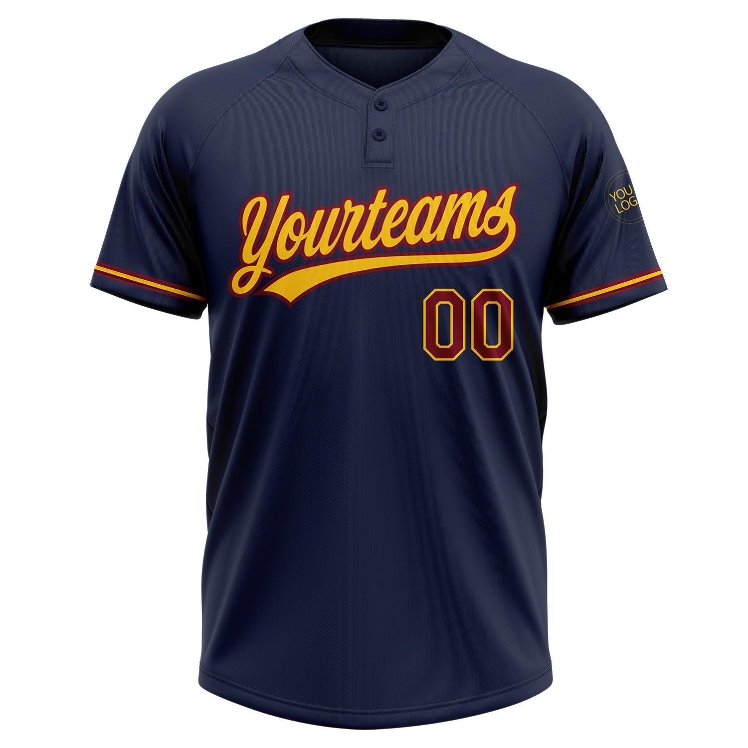 Custom Navy Crimson-Yellow Two-Button Unisex Softball Jersey view 2