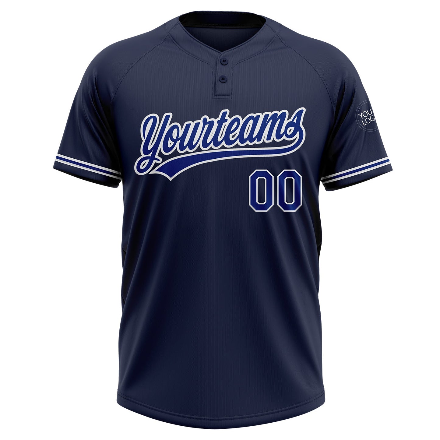 Custom Navy Royal-White Two-Button Unisex Softball Jersey view 2