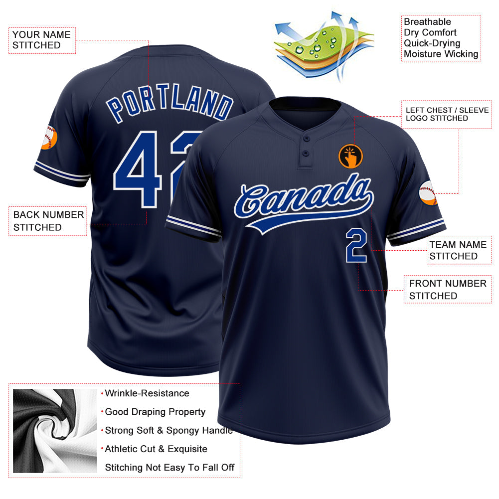 Custom Navy Royal-White Two-Button Unisex Softball Jersey view 3