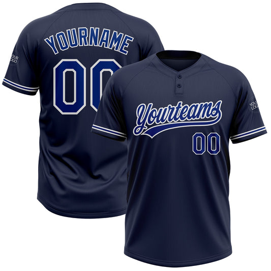 Custom Navy Royal-White Two-Button Unisex Softball Jersey - Main View