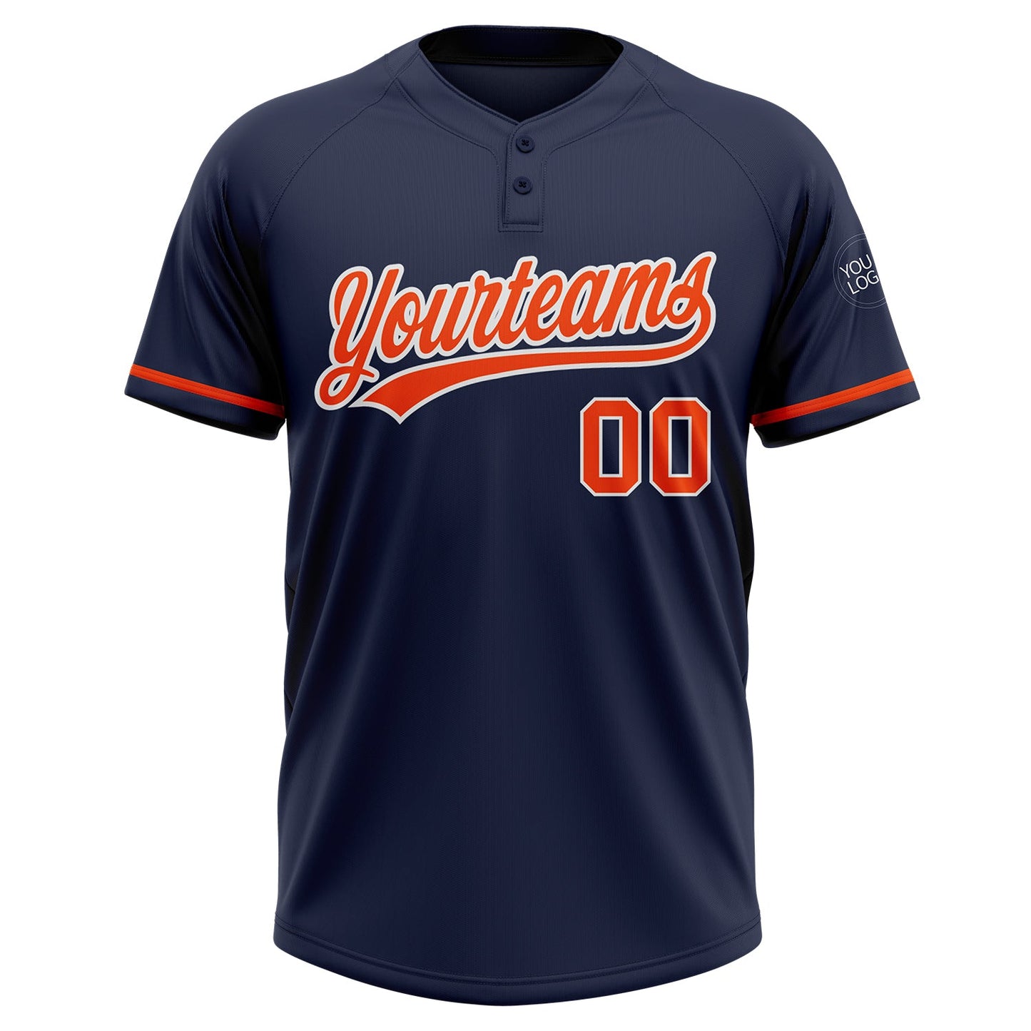 Custom Navy Orange-White Two-Button Unisex Softball Jersey view 2