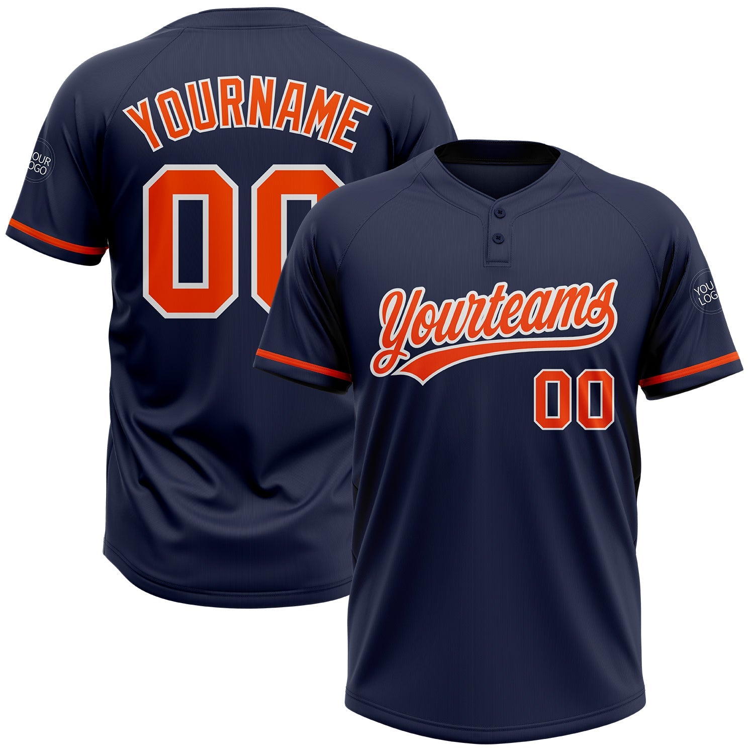 Custom Navy Orange-White Two-Button Unisex Softball Jersey - Main View