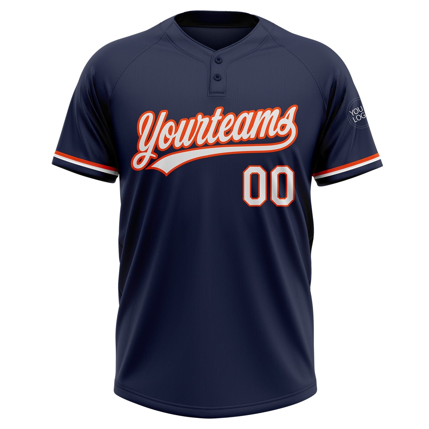 Custom Navy White-Orange Two-Button Unisex Softball Jersey view 2