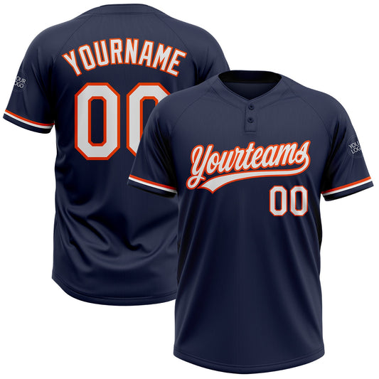 Custom Navy White-Orange Two-Button Unisex Softball Jersey - Main View