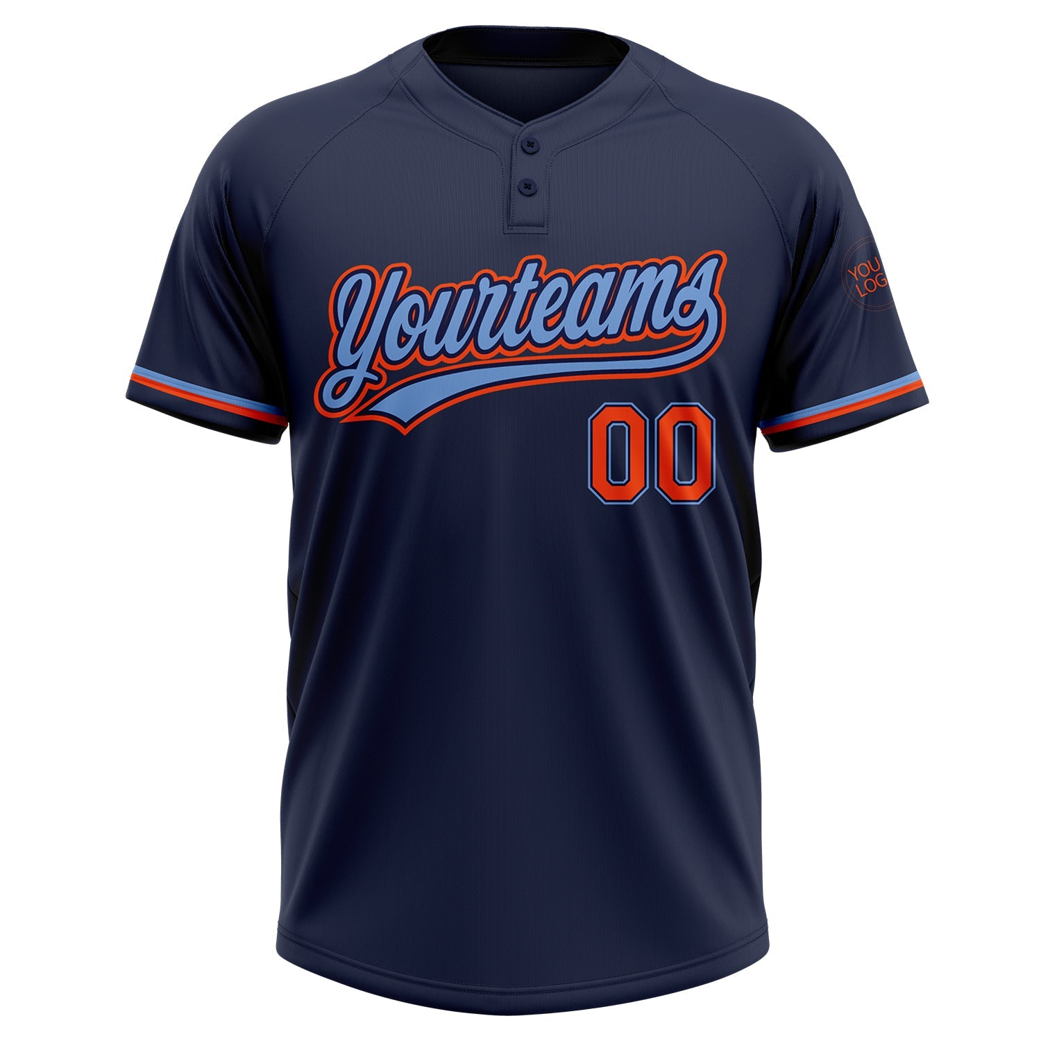 Custom Navy Orange-Powder Blue Two-Button Unisex Softball Jersey view 2