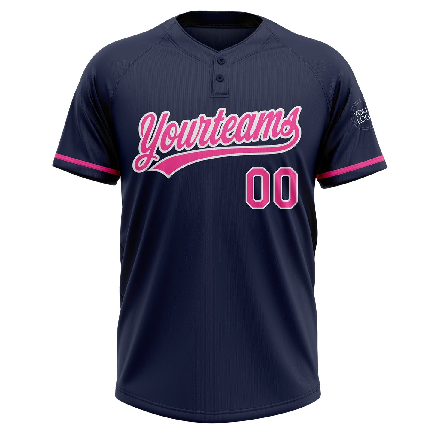 Custom Navy Pink-White Two-Button Unisex Softball Jersey view 2