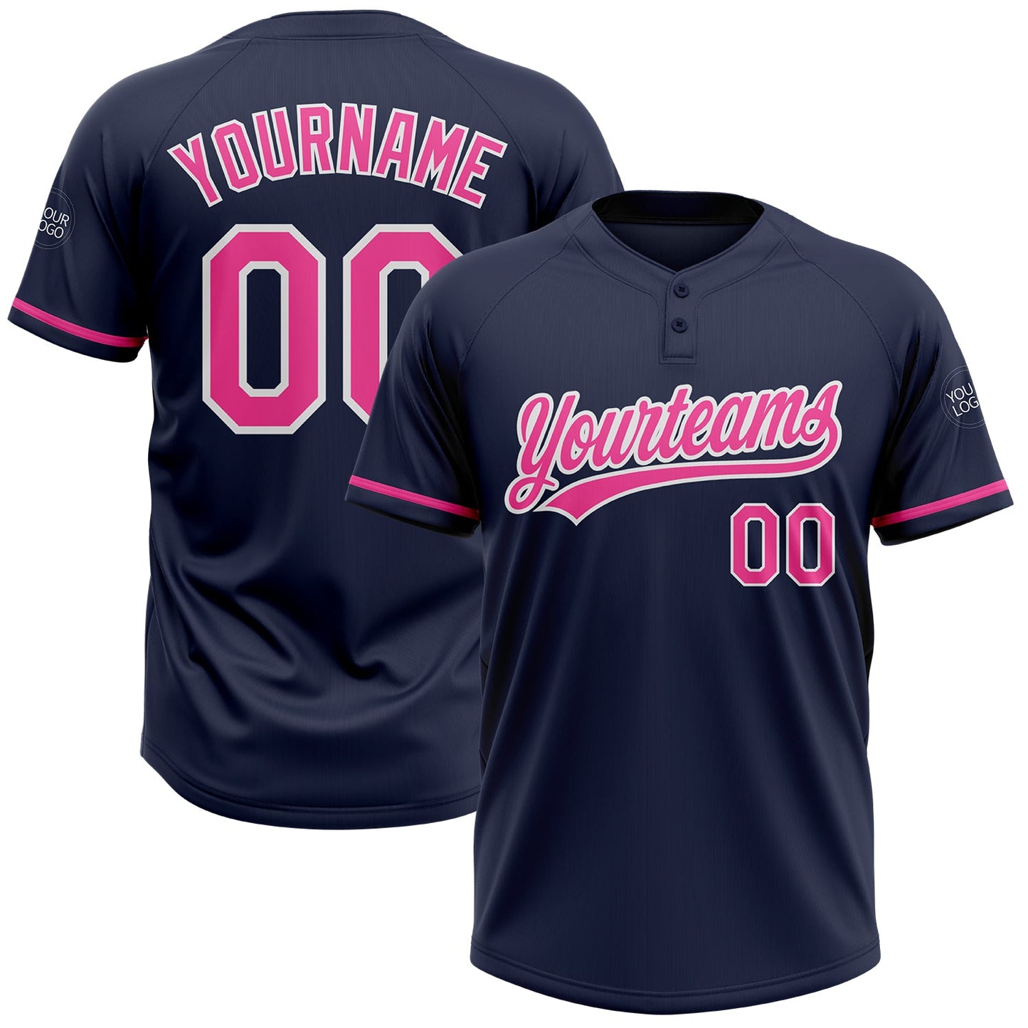 Custom Navy Pink-White Two-Button Unisex Softball Jersey - Main View