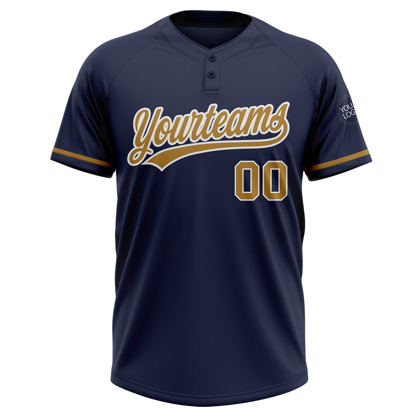 Custom Navy Old Gold-White Two-Button Unisex Softball Jersey view 2