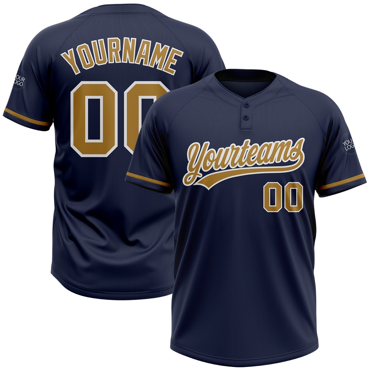 Custom Navy Old Gold-White Two-Button Unisex Softball Jersey - Main View