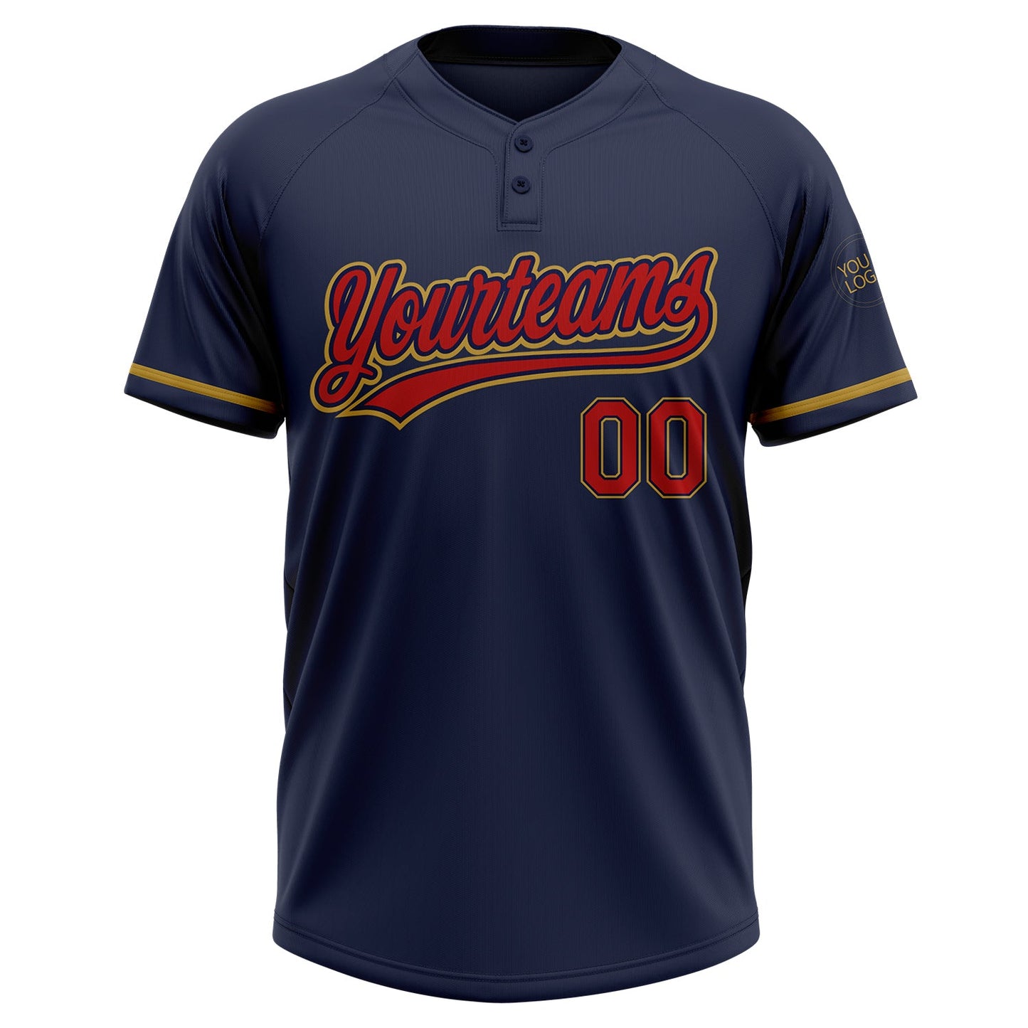 Custom Navy Red-Old Gold Two-Button Unisex Softball Jersey view 2