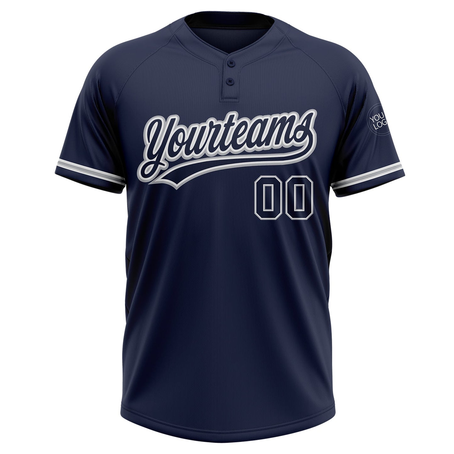 Custom Navy Navy-Gray Two-Button Unisex Softball Jersey view 2