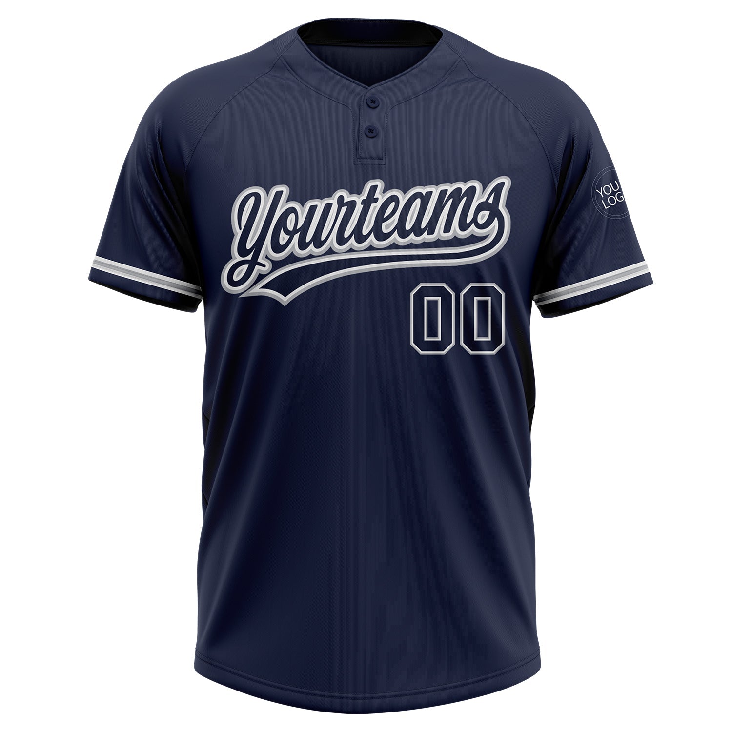 Custom Navy Navy-Gray Two-Button Unisex Softball Jersey view 2