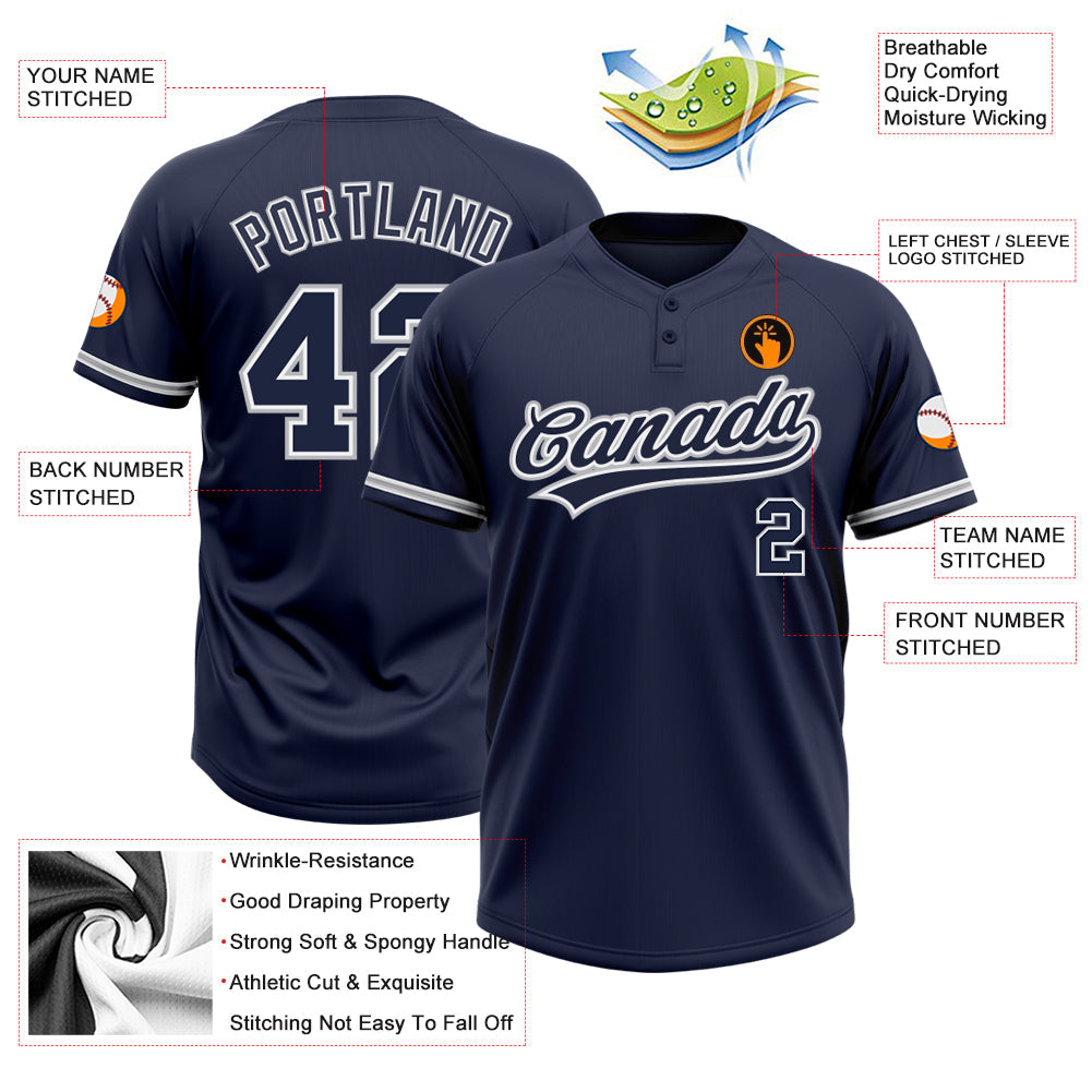 Custom Navy Navy-Gray Two-Button Unisex Softball Jersey view 3