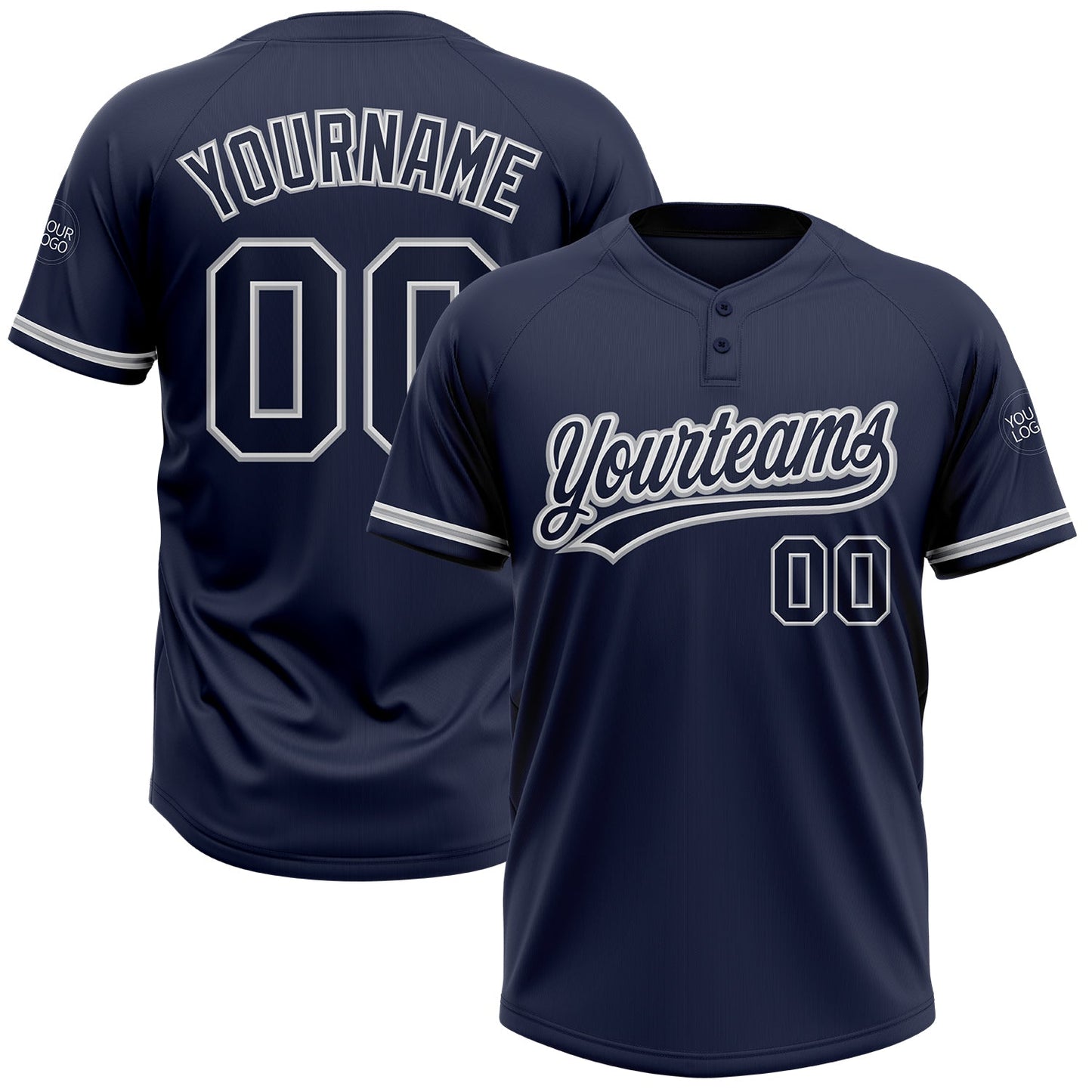 Custom Navy Navy-Gray Two-Button Unisex Softball Jersey - Main View