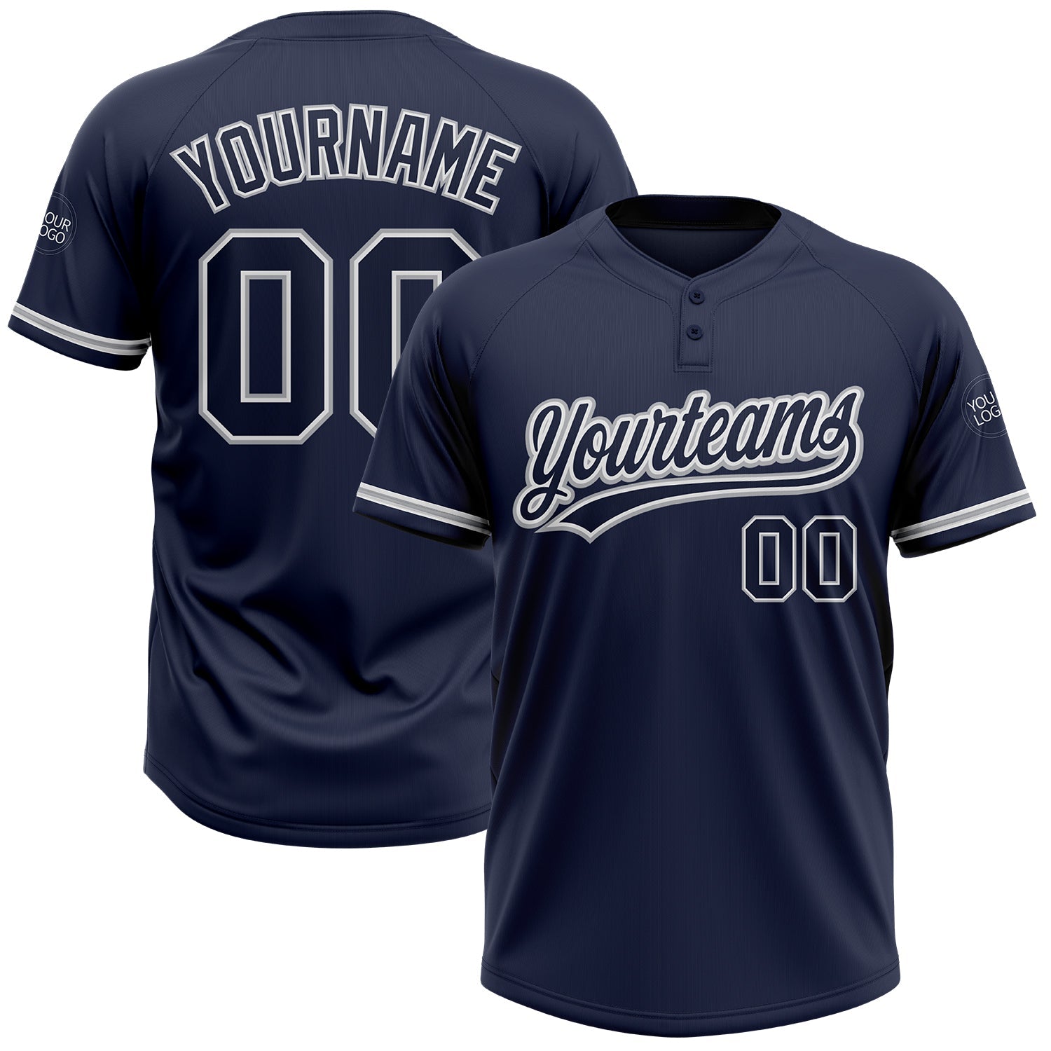 Custom Navy Navy-Gray Two-Button Unisex Softball Jersey - Main View