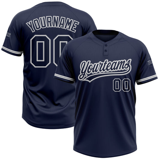 Custom Navy Navy-Gray Two-Button Unisex Softball Jersey - Main View