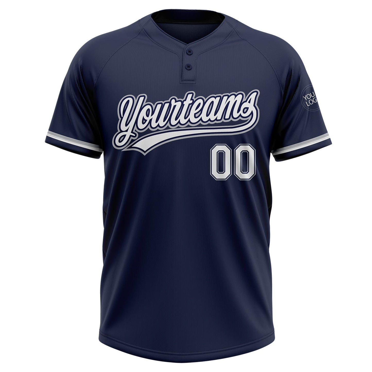 Custom Navy White-Gray Two-Button Unisex Softball Jersey view 2
