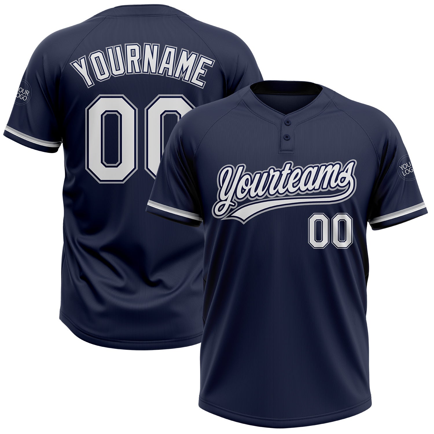 Custom Navy White-Gray Two-Button Unisex Softball Jersey - Main View