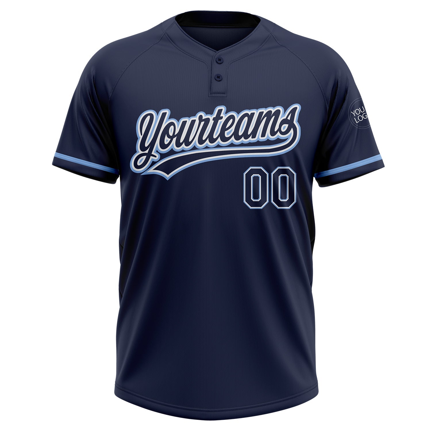 Custom Navy Navy-Light Blue Two-Button Unisex Softball Jersey view 2