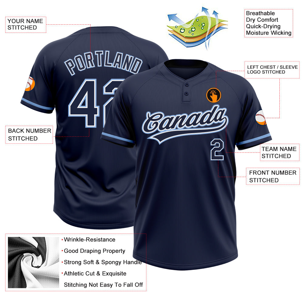 Custom Navy Navy-Light Blue Two-Button Unisex Softball Jersey view 3