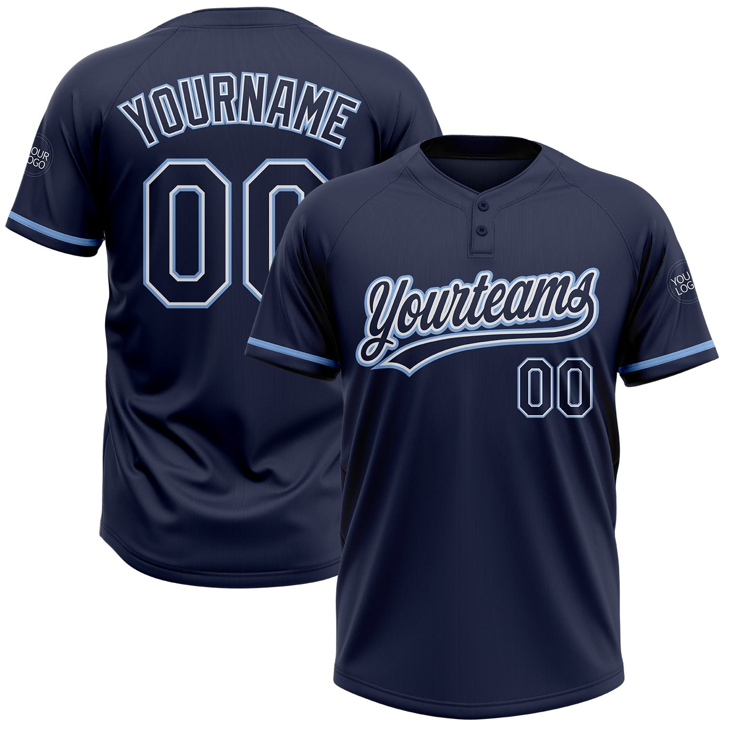 Custom Navy Navy-Light Blue Two-Button Unisex Softball Jersey - Main View