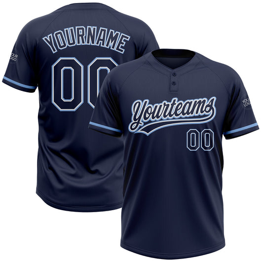Custom Navy Navy-Light Blue Two-Button Unisex Softball Jersey - Main View