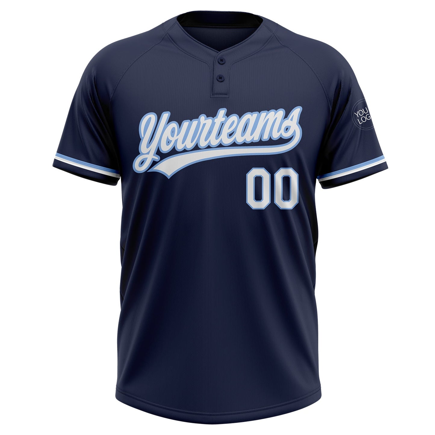 Custom Navy White-Light Blue Two-Button Unisex Softball Jersey view 2