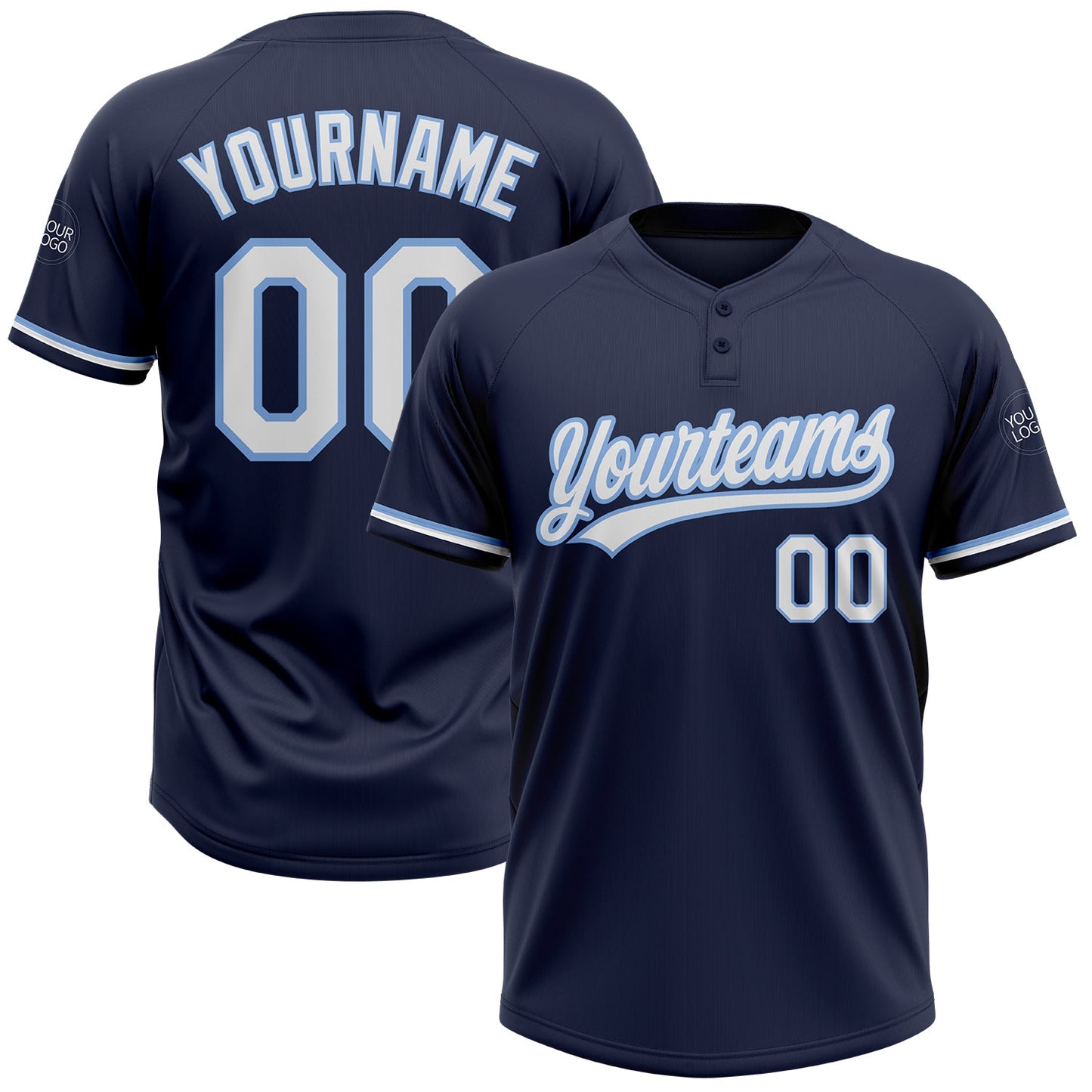 Custom Navy White-Light Blue Two-Button Unisex Softball Jersey - Main View