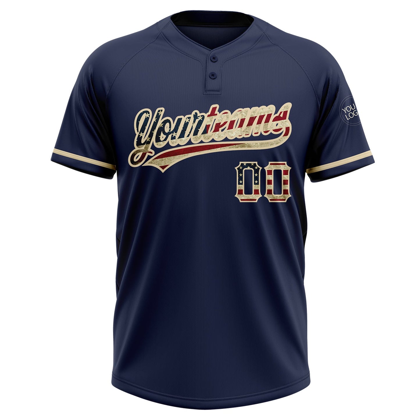 Custom Navy Vintage USA Flag-City Cream Two-Button Unisex Softball Jersey view 2