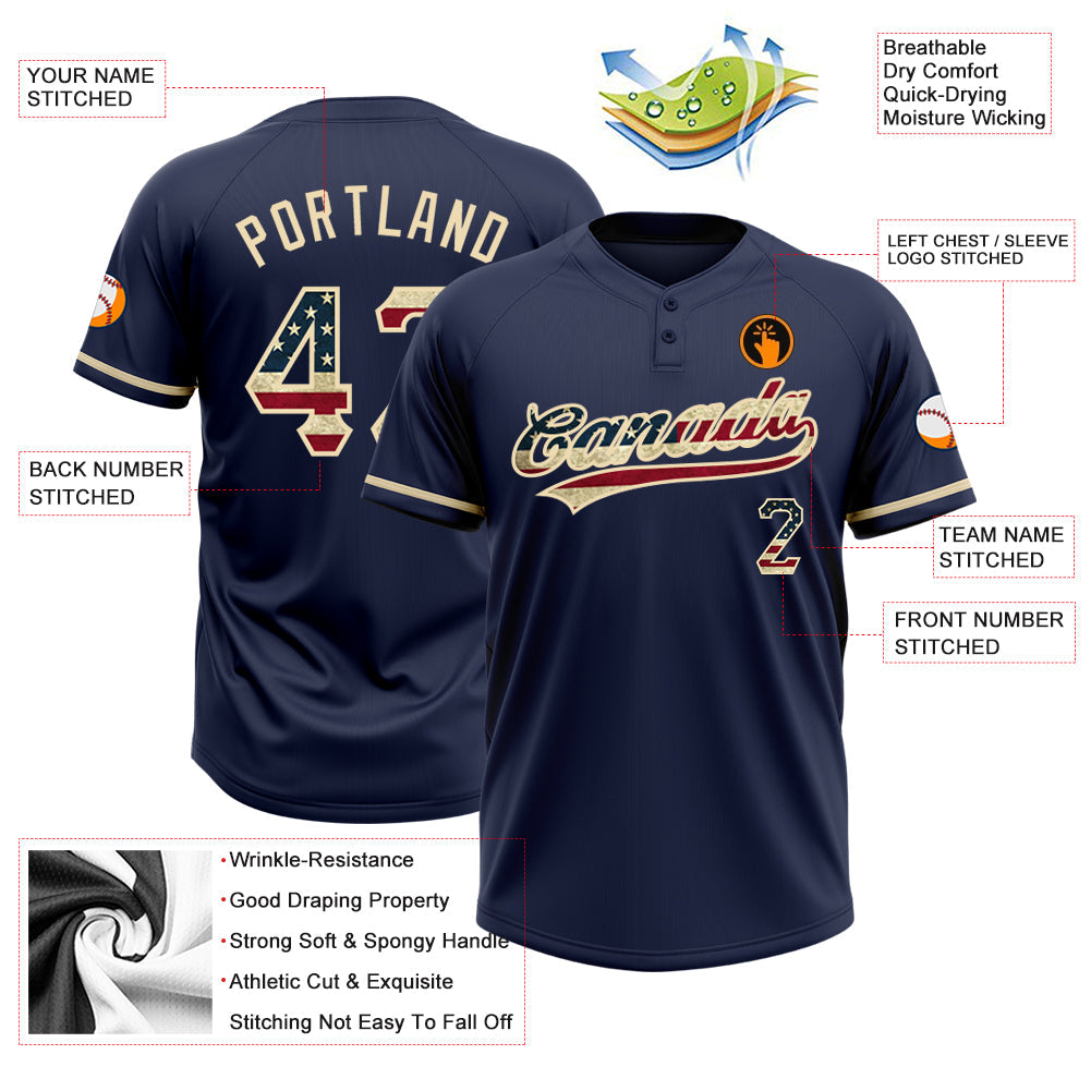 Custom Navy Vintage USA Flag-City Cream Two-Button Unisex Softball Jersey view 3