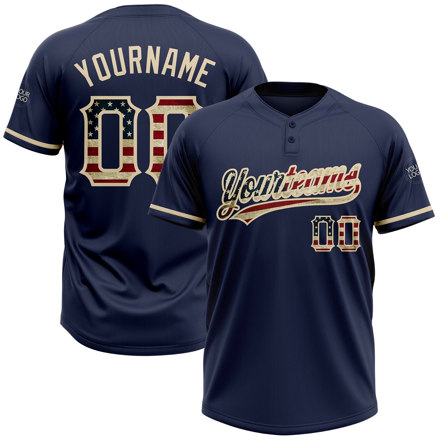 Custom Navy Vintage USA Flag-City Cream Two-Button Unisex Softball Jersey - Main View