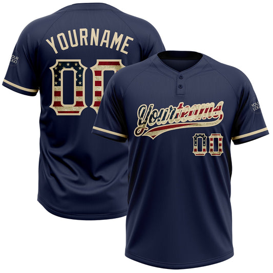 Custom Navy Vintage USA Flag-City Cream Two-Button Unisex Softball Jersey - Main View