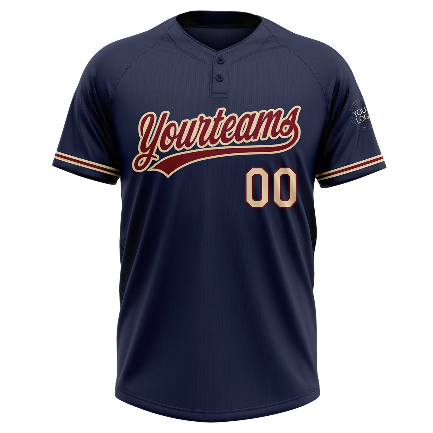 Custom Navy City Cream-Crimson Two-Button Unisex Softball Jersey view 3