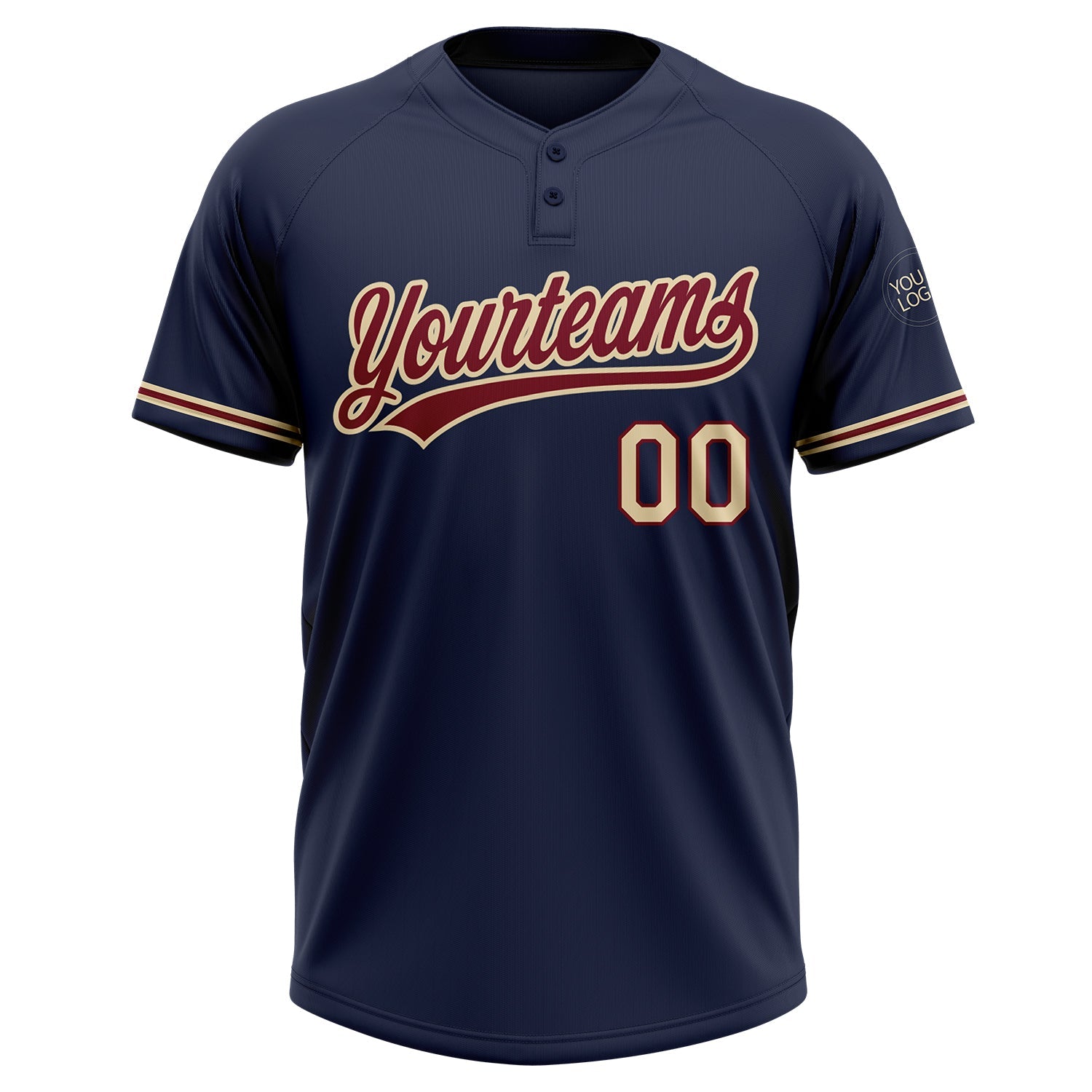 Custom Navy City Cream-Crimson Two-Button Unisex Softball Jersey view 3