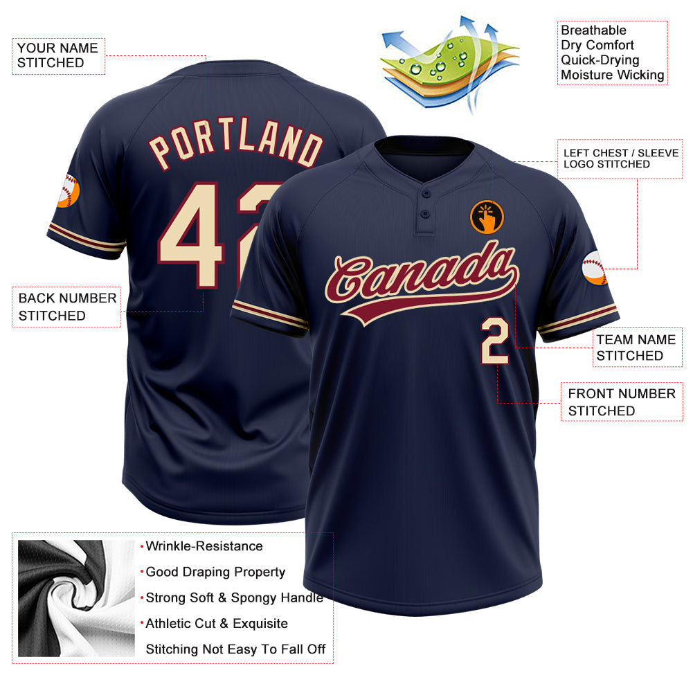 Custom Navy City Cream-Crimson Two-Button Unisex Softball Jersey view 4