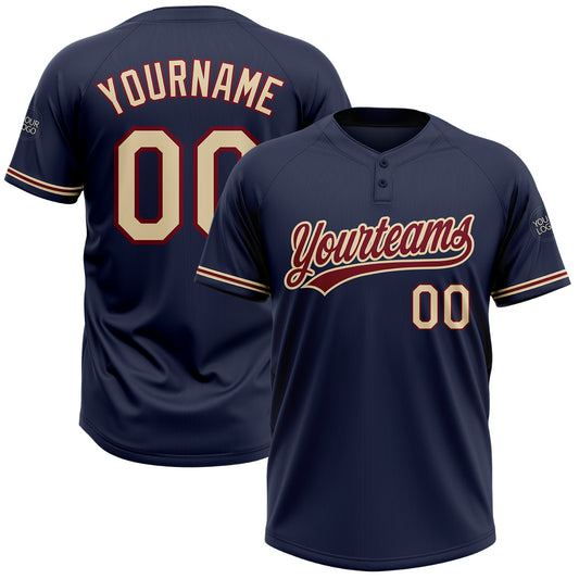 Custom Navy City Cream-Crimson Two-Button Unisex Softball Jersey - Main View