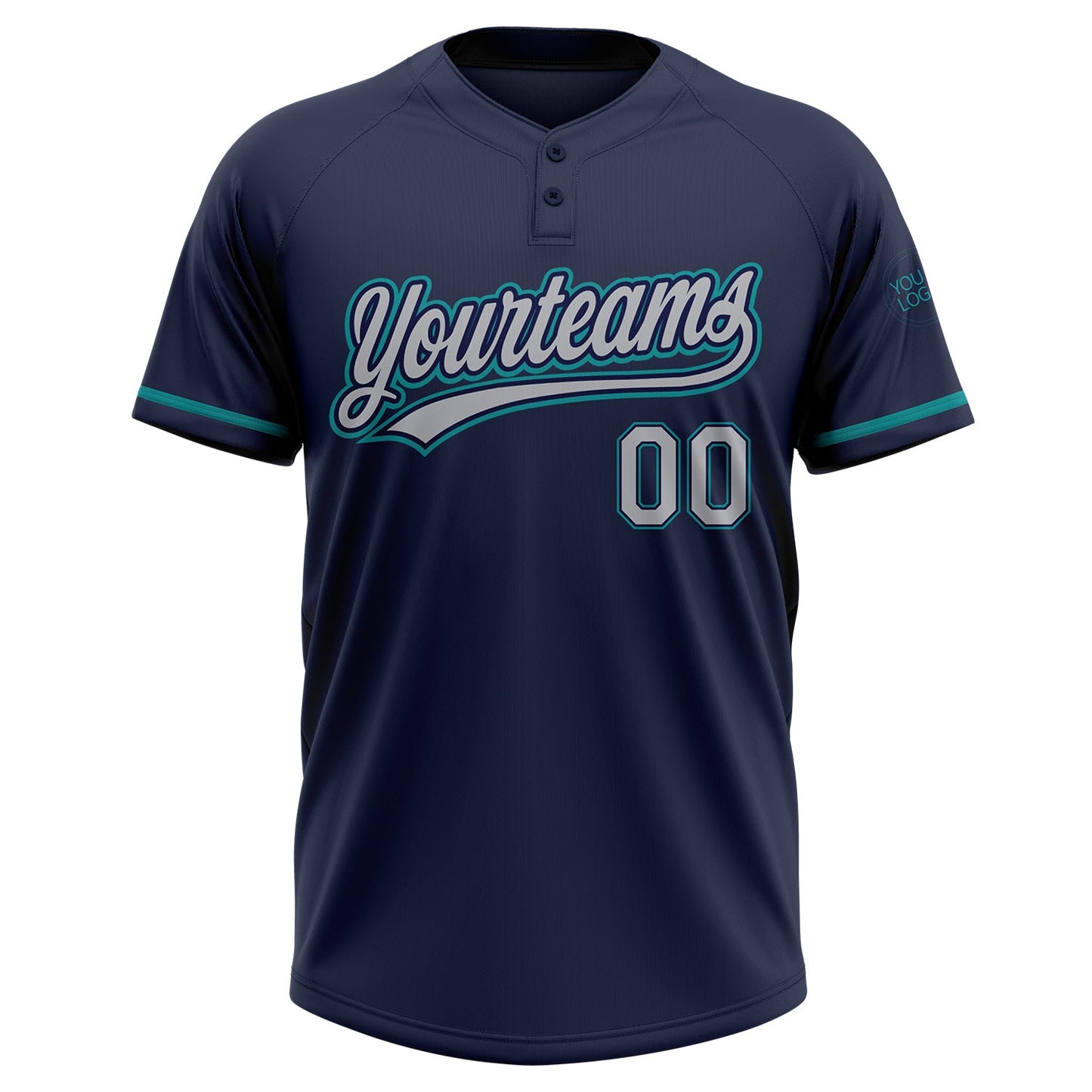 Custom Navy Gray-Teal Two-Button Unisex Softball Jersey view 2