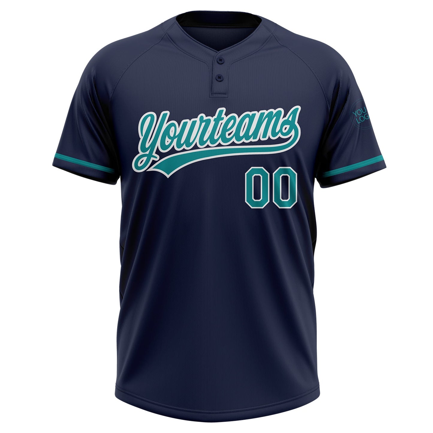 Custom Navy Teal-White Two-Button Unisex Softball Jersey view 2